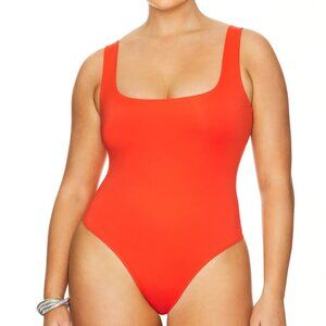 GOOD AMERICAN Scuba Modern Tank Bodysuit Stretch in Fiery Coral Size US 14 NWT